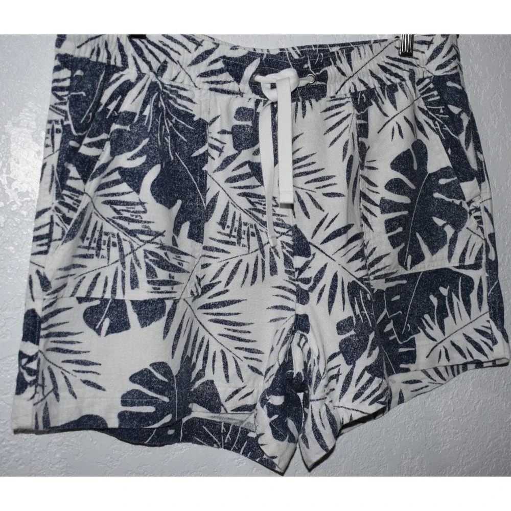 Nautica Womens LARGE Linen Blend Shorts Pull-On Tropical Hawiian Pockets Blue - Picture 7 of 16
